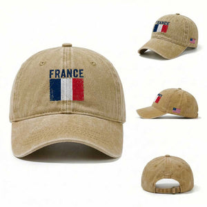 Vintage France Flag Distressed French Pride Patriotic Soccer Fan Graphic Washed Cotton Baseball Cap TS10 Washed Cap Universal Fit Khaki Print Your Wear