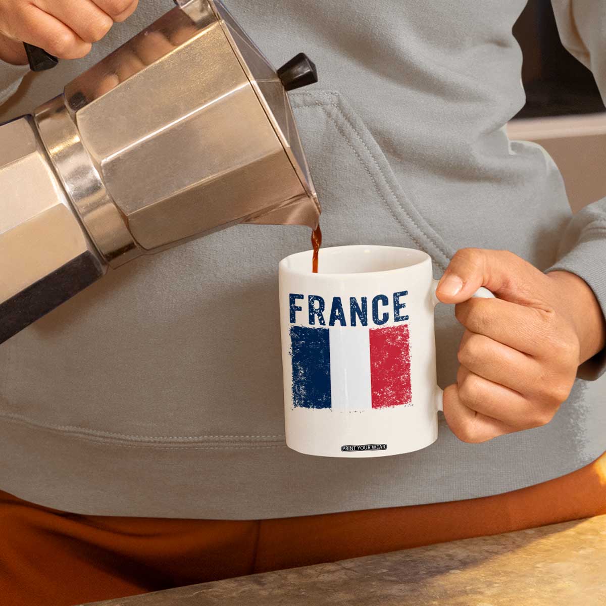 Vintage France Flag Distressed French Pride Patriotic Soccer Fan Graphic Coffee Mug TS10 Print Your Wear