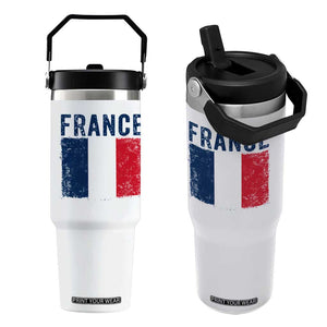 Vintage France Flag Distressed French Pride Patriotic Soccer Fan Graphic Flip Straw Tumbler TS10 One Size: 30 oz White Print Your Wear