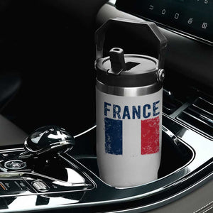 Vintage France Flag Distressed French Pride Patriotic Soccer Fan Graphic Flip Straw Tumbler TS10 Print Your Wear