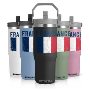 Vintage France Flag Distressed French Pride Patriotic Soccer Fan Graphic Flip Straw Tumbler TS10 Print Your Wear