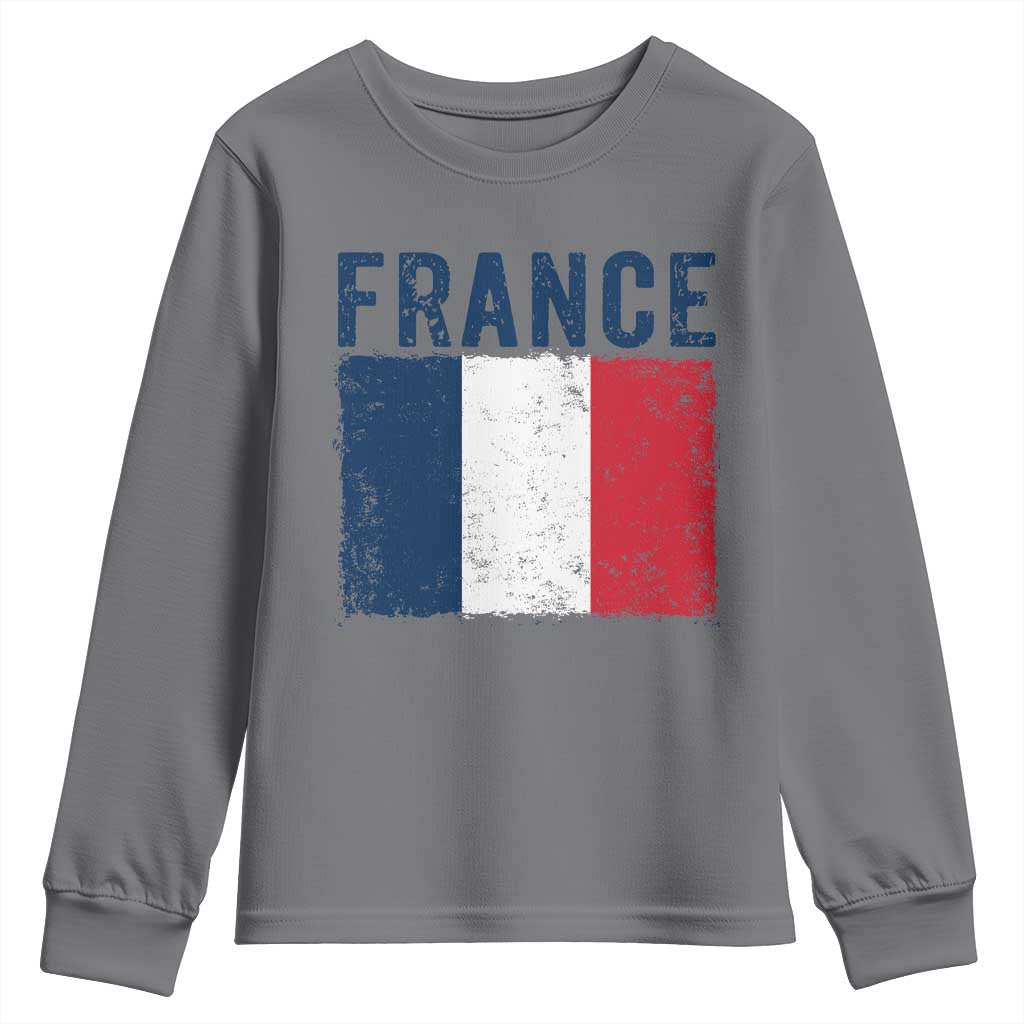 Vintage France Flag Distressed French Pride Patriotic Soccer Fan Graphic Youth Sweatshirt TS10 Charcoal Print Your Wear