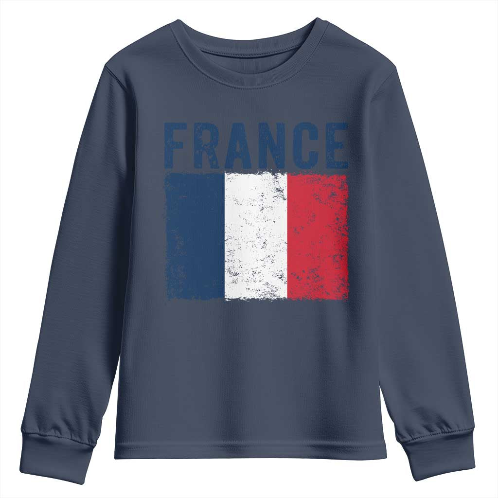 Vintage France Flag Distressed French Pride Patriotic Soccer Fan Graphic Youth Sweatshirt TS10 Navy Print Your Wear