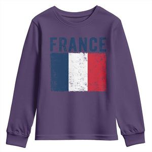 Vintage France Flag Distressed French Pride Patriotic Soccer Fan Graphic Youth Sweatshirt TS10 Purple Print Your Wear