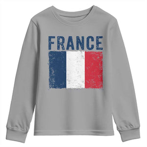Vintage France Flag Distressed French Pride Patriotic Soccer Fan Graphic Youth Sweatshirt TS10 Sport Gray Print Your Wear