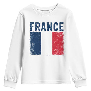 Vintage France Flag Distressed French Pride Patriotic Soccer Fan Graphic Youth Sweatshirt TS10 White Print Your Wear