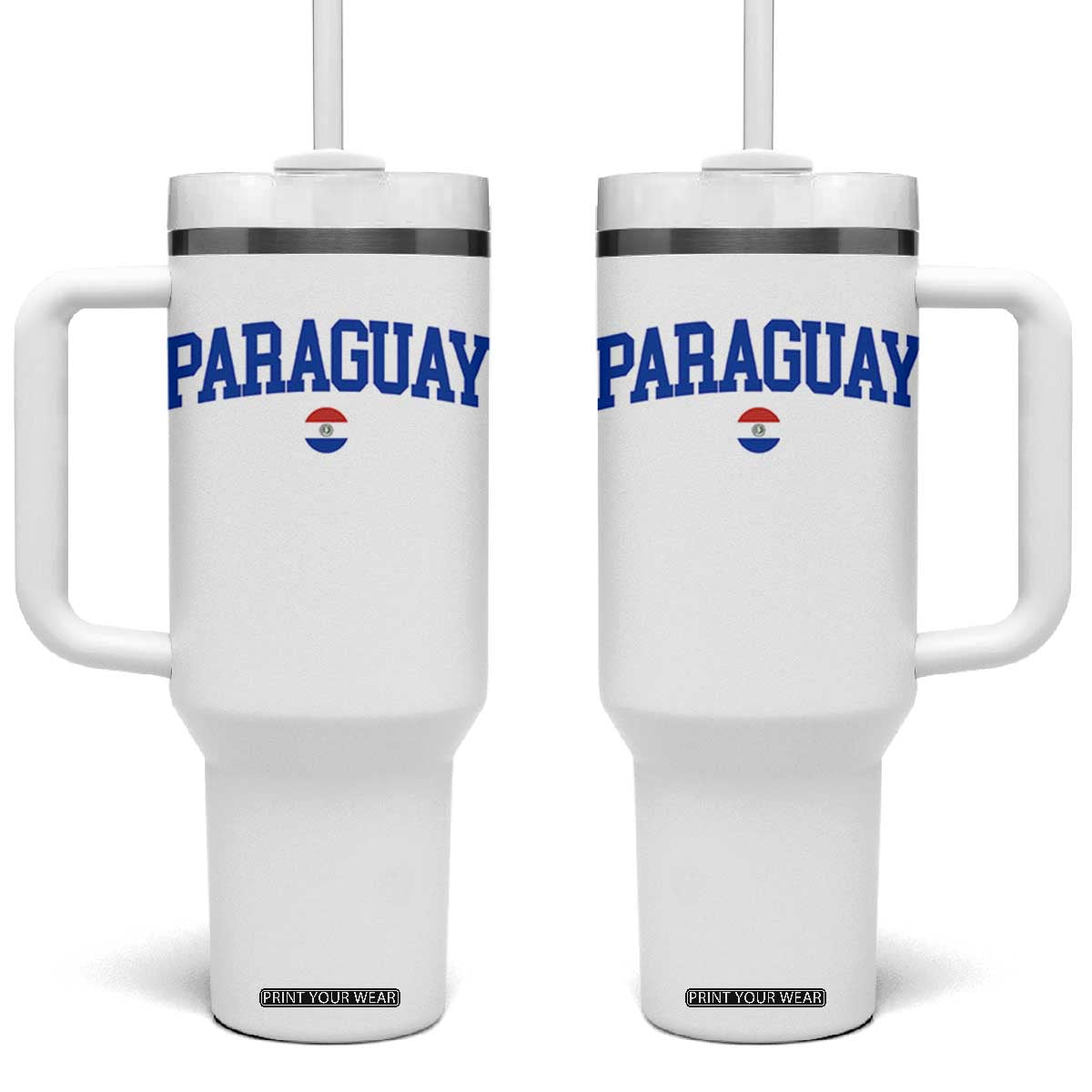 Paraguay Patriotic Flag Tumbler With Handle Soccer Fan Vintage Varsity Sports National Pride Graphic TS10 One Size: 40 oz White Print Your Wear