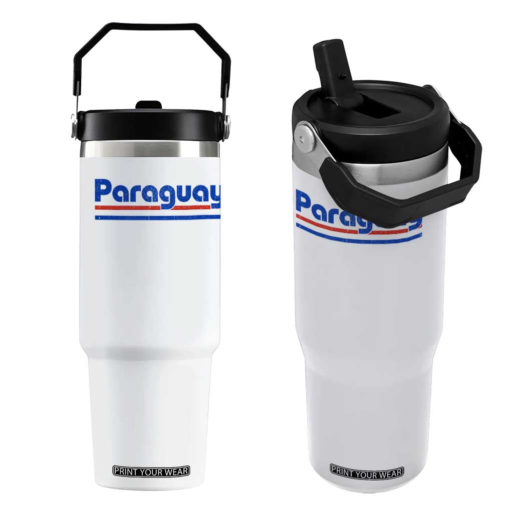 Vintage Paraguay Flag Flip Straw Tumbler Retro Stripe Patriotic Paraguayan Pride Graphic TS10 One Size: 30 oz White Print Your Wear