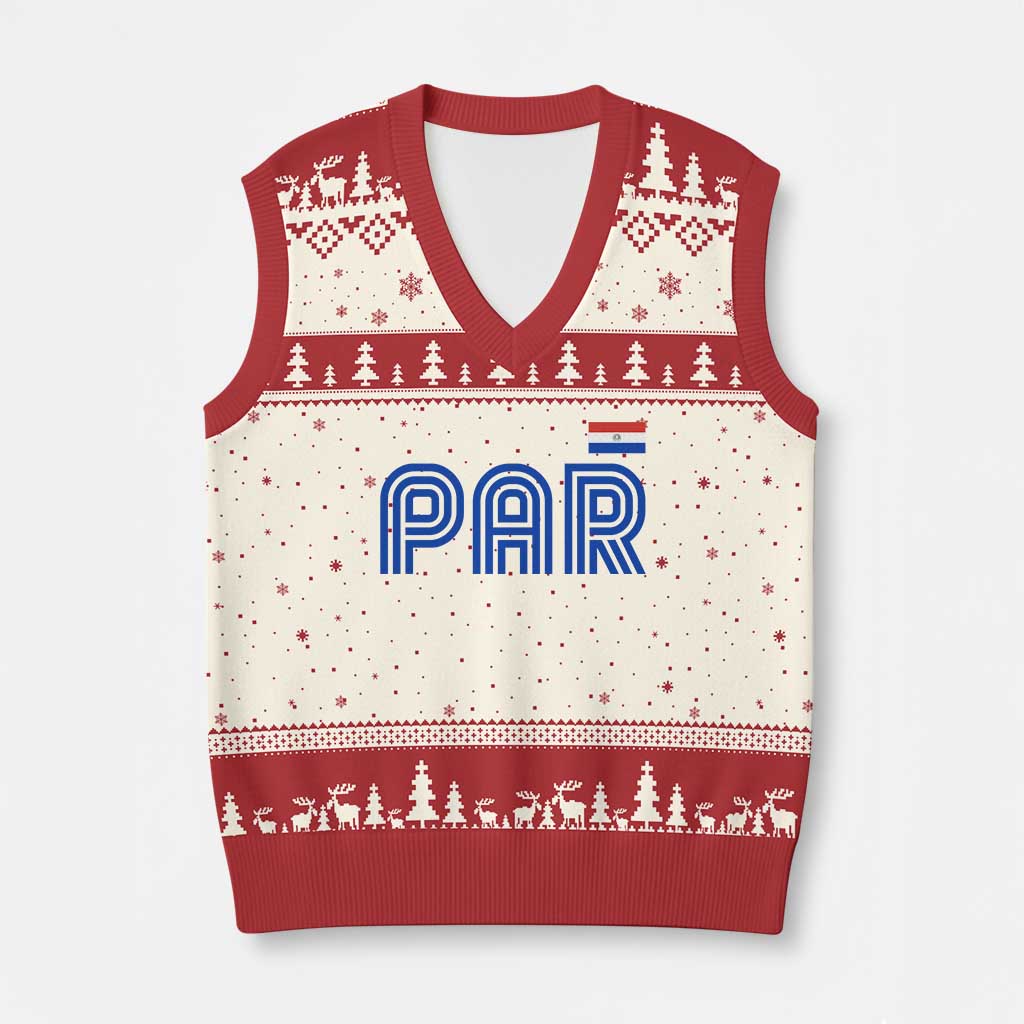 Vintage Paraguay V-Neck Knit Sweater Vest Retro Typography Patriotic Paraguayan Pride Flag Graphic TS10 Beige Red Print Your Wear