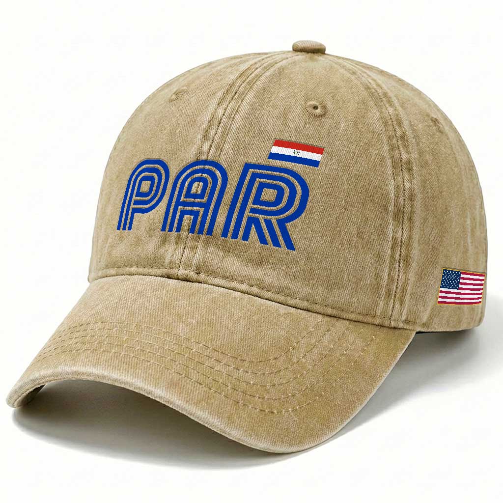 Vintage Paraguay Washed Cotton Baseball Cap Retro Typography Patriotic Paraguayan Pride Flag Graphic TS10 Print Your Wear