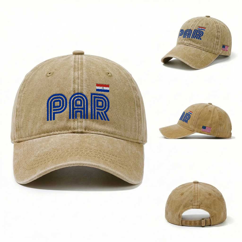 Vintage Paraguay Washed Cotton Baseball Cap Retro Typography Patriotic Paraguayan Pride Flag Graphic TS10 Washed Cap Universal Fit Khaki Print Your Wear