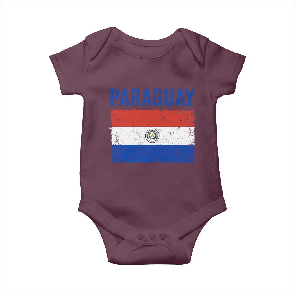 Vintage Paraguay Flag Distressed Paraguayan Pride Patriotic Soccer Fan Graphic Baby Onesie TS10 Maroon Print Your Wear