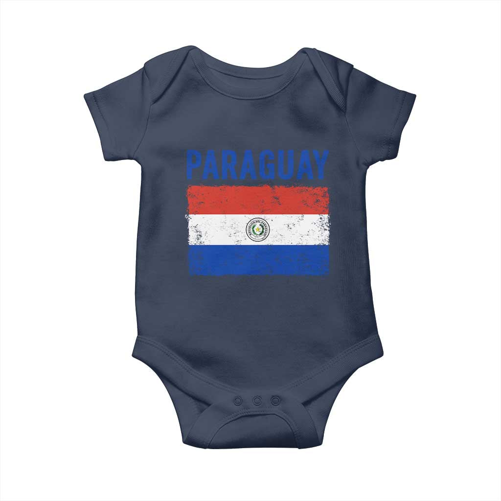 Vintage Paraguay Flag Distressed Paraguayan Pride Patriotic Soccer Fan Graphic Baby Onesie TS10 Navy Print Your Wear