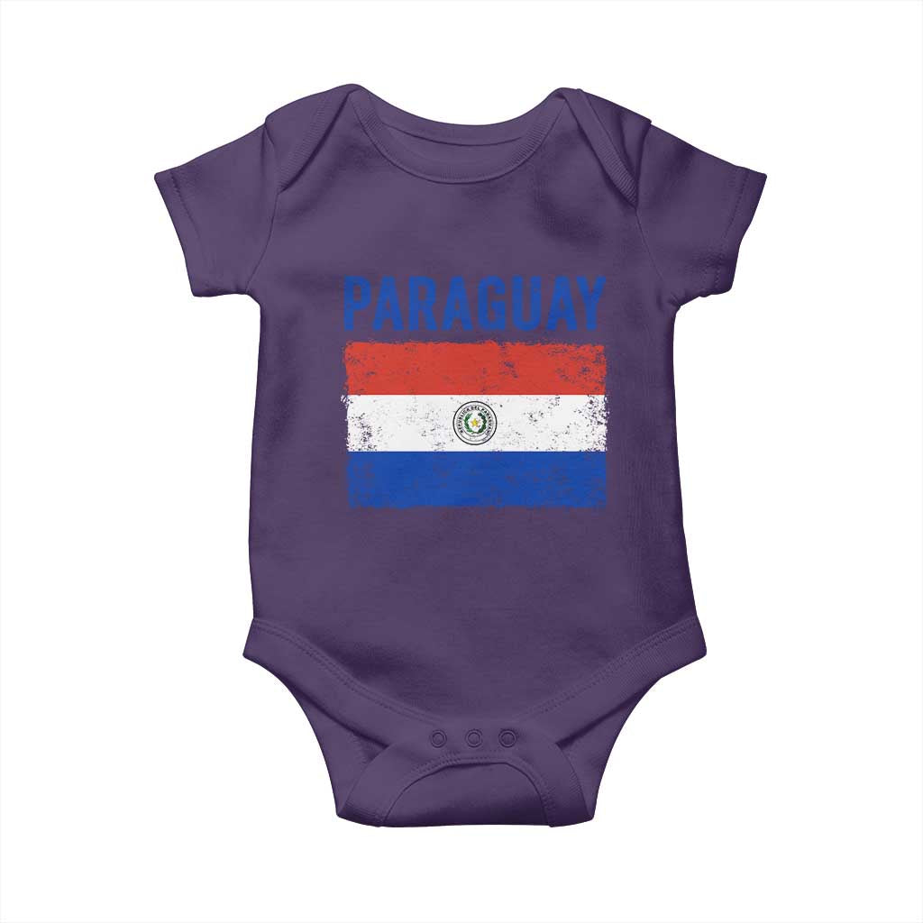 Vintage Paraguay Flag Distressed Paraguayan Pride Patriotic Soccer Fan Graphic Baby Onesie TS10 Purple Print Your Wear