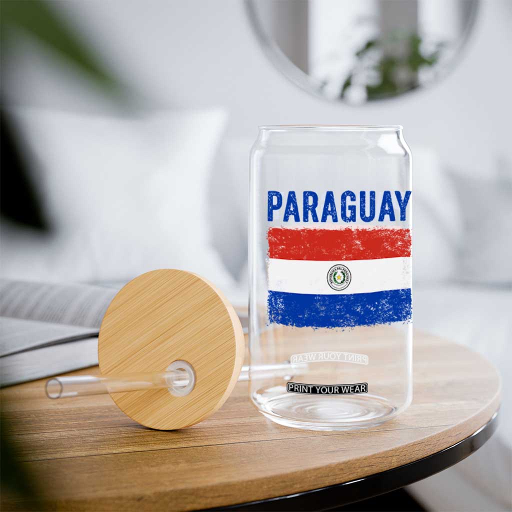 Vintage Paraguay Flag Distressed Paraguayan Pride Patriotic Soccer Fan Graphic Glass Can TS10 Print Your Wear