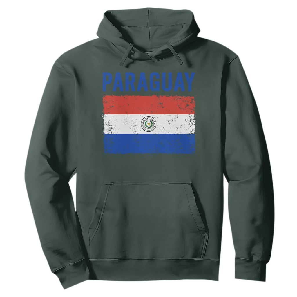 Vintage Paraguay Flag Distressed Paraguayan Pride Patriotic Soccer Fan Graphic Hoodie TS10 Dark Forest Green Print Your Wear