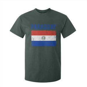 Vintage Paraguay Flag Distressed Paraguayan Pride Patriotic Soccer Fan Graphic T Shirt For Kid TS10 Dark Forest Green Print Your Wear