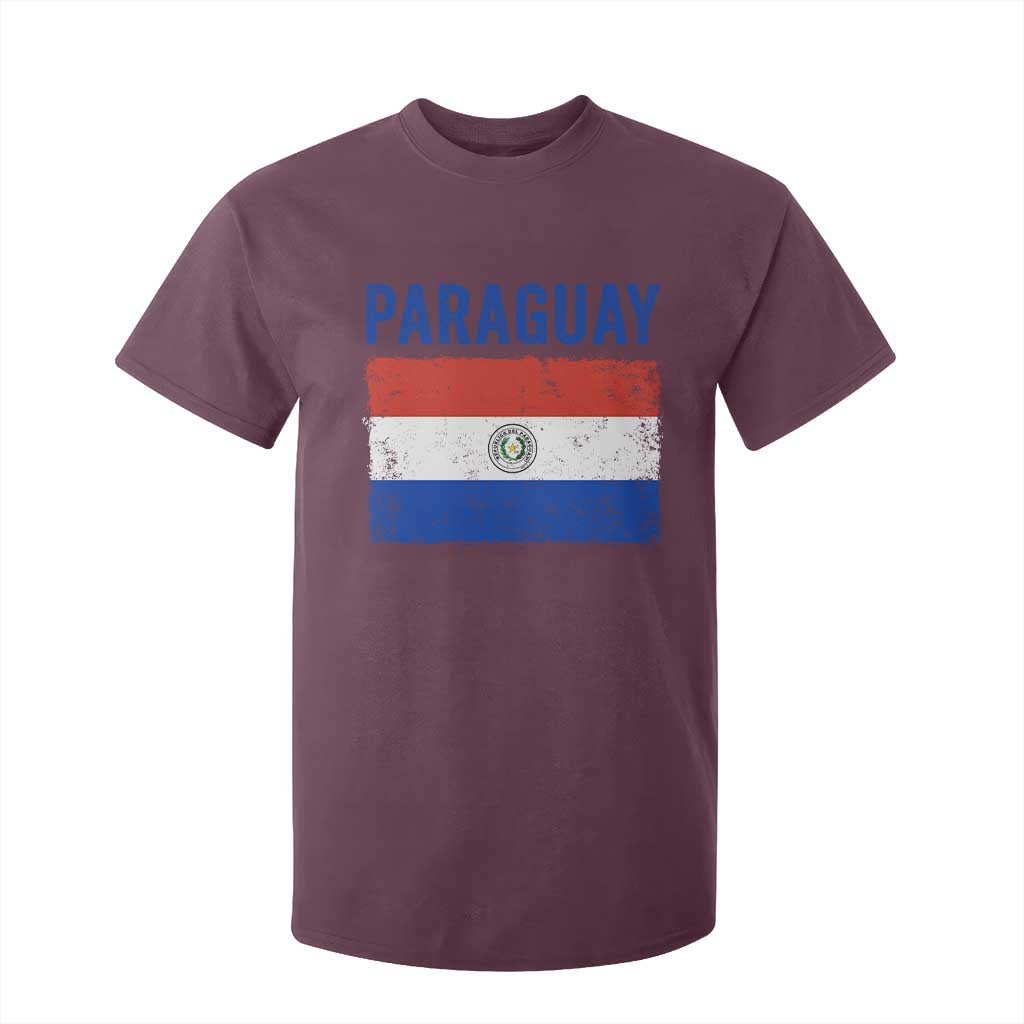 Vintage Paraguay Flag Distressed Paraguayan Pride Patriotic Soccer Fan Graphic T Shirt For Kid TS10 Maroon Print Your Wear
