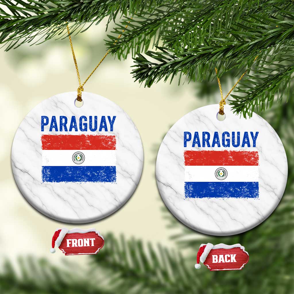 Vintage Paraguay Flag Distressed Paraguayan Pride Patriotic Soccer Fan Graphic Ceramic Ornament TS10 1pc White Marble Print Your Wear
