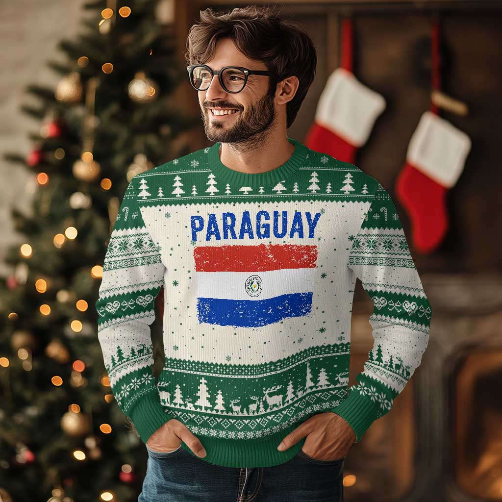 Vintage Paraguay Flag Distressed Paraguayan Pride Patriotic Soccer Fan Graphic Ugly Christmas Sweater TS10 Beige Green Print Your Wear