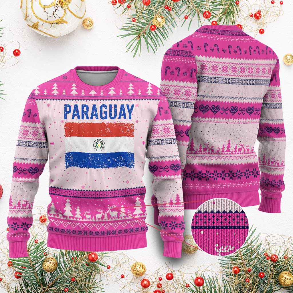 Vintage Paraguay Flag Distressed Paraguayan Pride Patriotic Soccer Fan Graphic Ugly Christmas Sweater TS10 Hot Pink Print Your Wear