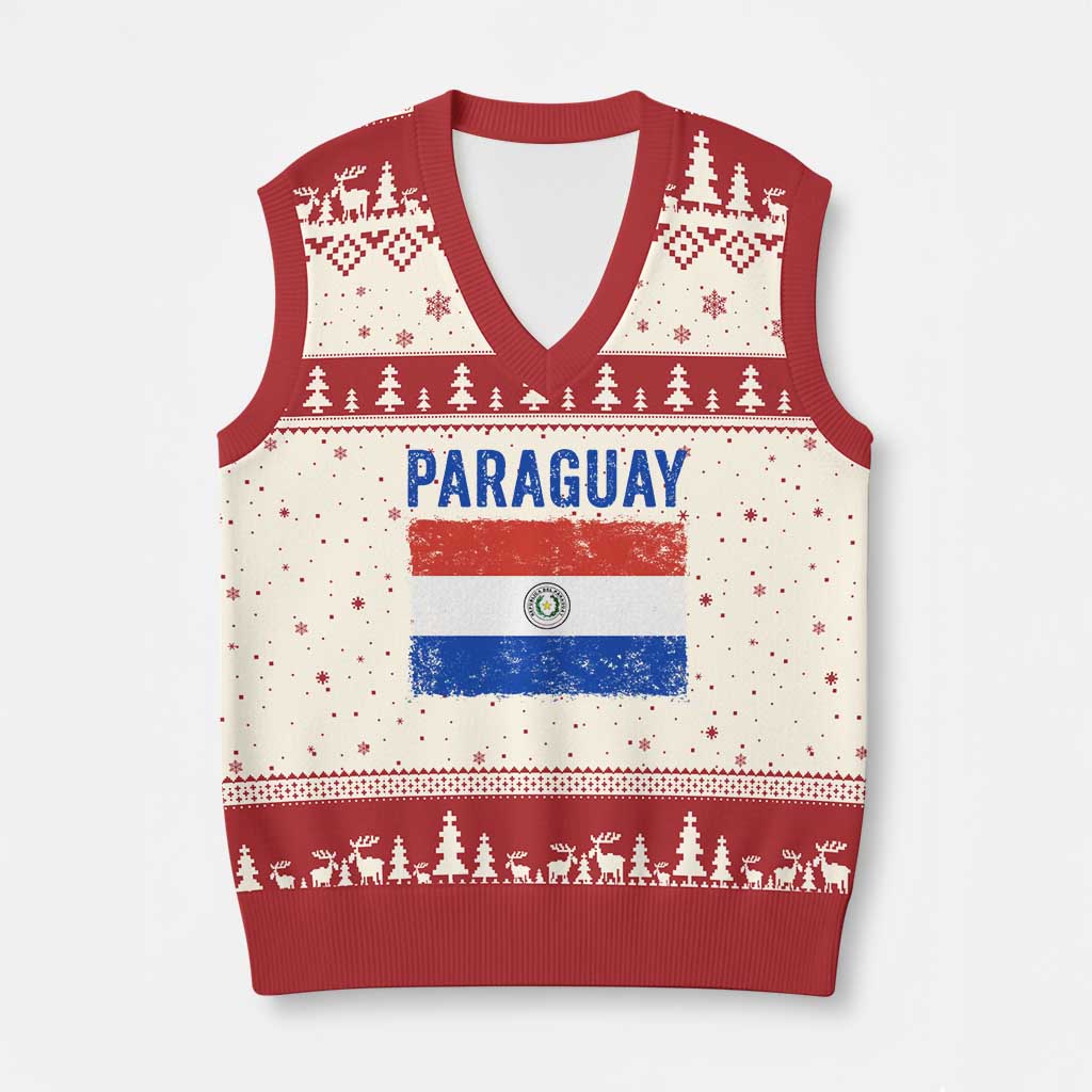Vintage Paraguay Flag Distressed Paraguayan Pride Patriotic Soccer Fan Graphic V-Neck Knit Sweater Vest TS10 Beige Red Print Your Wear