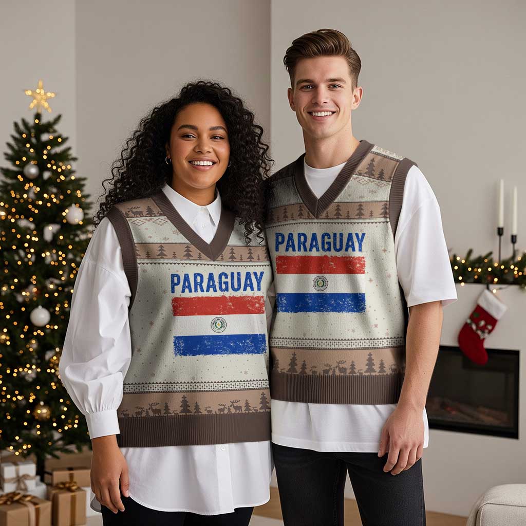 Vintage Paraguay Flag Distressed Paraguayan Pride Patriotic Soccer Fan Graphic V-Neck Knit Sweater Vest TS10 Print Your Wear