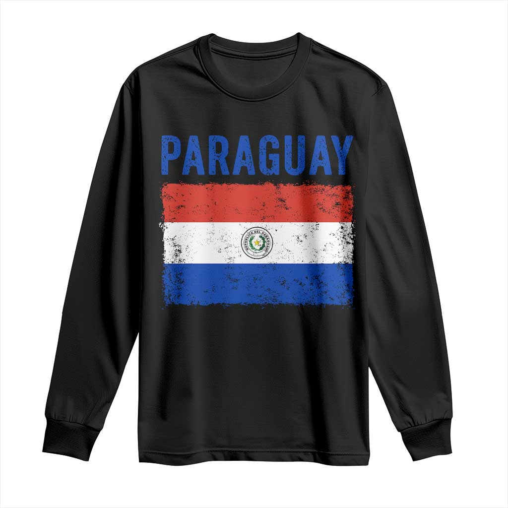 Vintage Paraguay Flag Distressed Paraguayan Pride Patriotic Soccer Fan Graphic Long Sleeve Shirt TS10 Black Print Your Wear