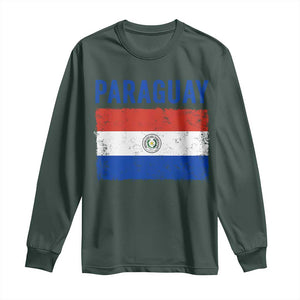 Vintage Paraguay Flag Distressed Paraguayan Pride Patriotic Soccer Fan Graphic Long Sleeve Shirt TS10 Dark Forest Green Print Your Wear
