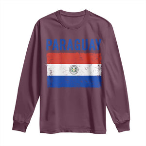 Vintage Paraguay Flag Distressed Paraguayan Pride Patriotic Soccer Fan Graphic Long Sleeve Shirt TS10 Maroon Print Your Wear