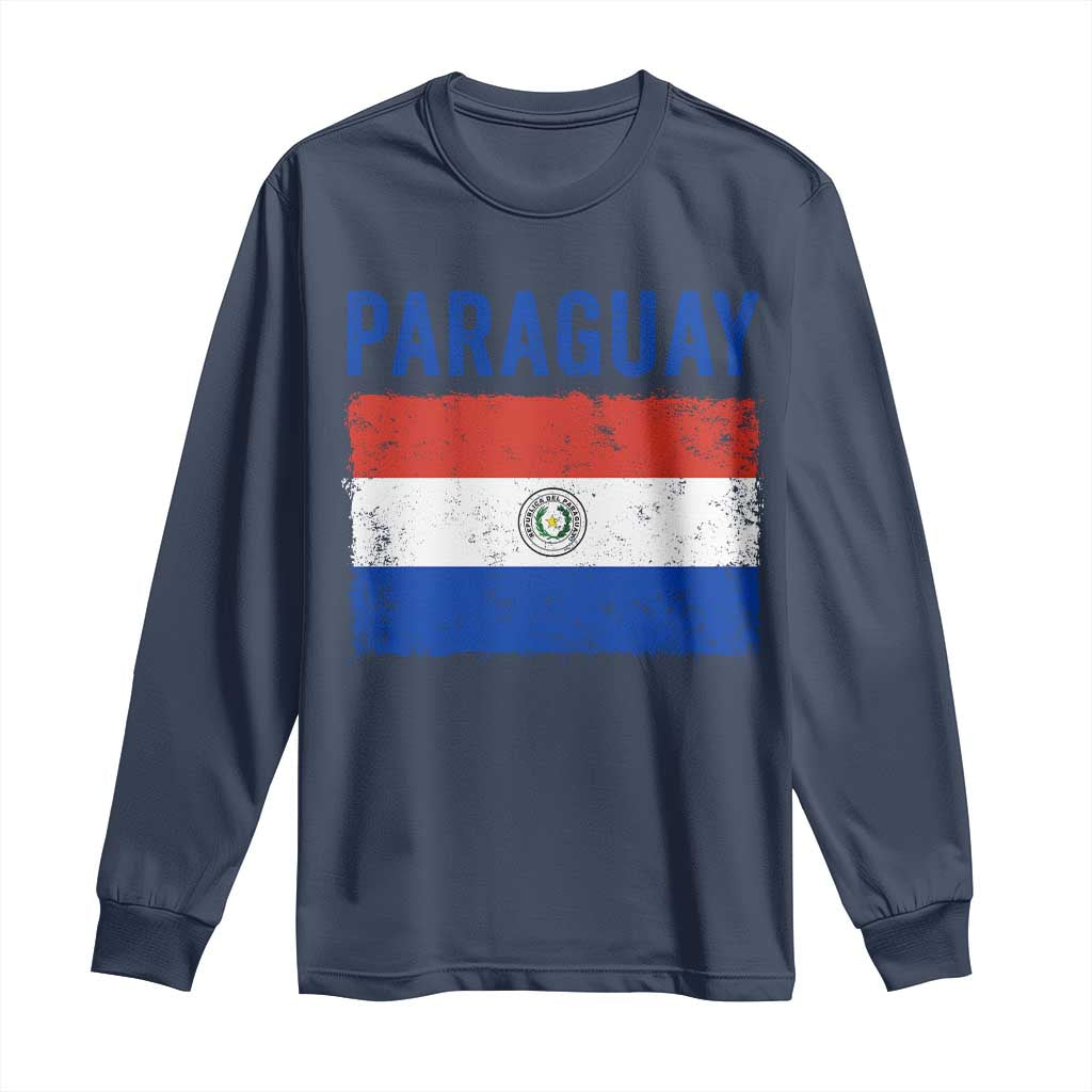Vintage Paraguay Flag Distressed Paraguayan Pride Patriotic Soccer Fan Graphic Long Sleeve Shirt TS10 Navy Print Your Wear