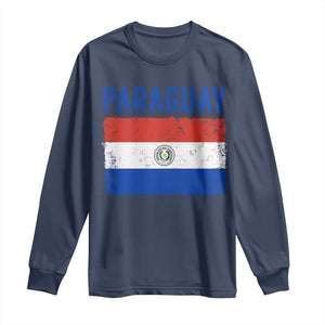 Vintage Paraguay Flag Distressed Paraguayan Pride Patriotic Soccer Fan Graphic Long Sleeve Shirt TS10 Navy Print Your Wear