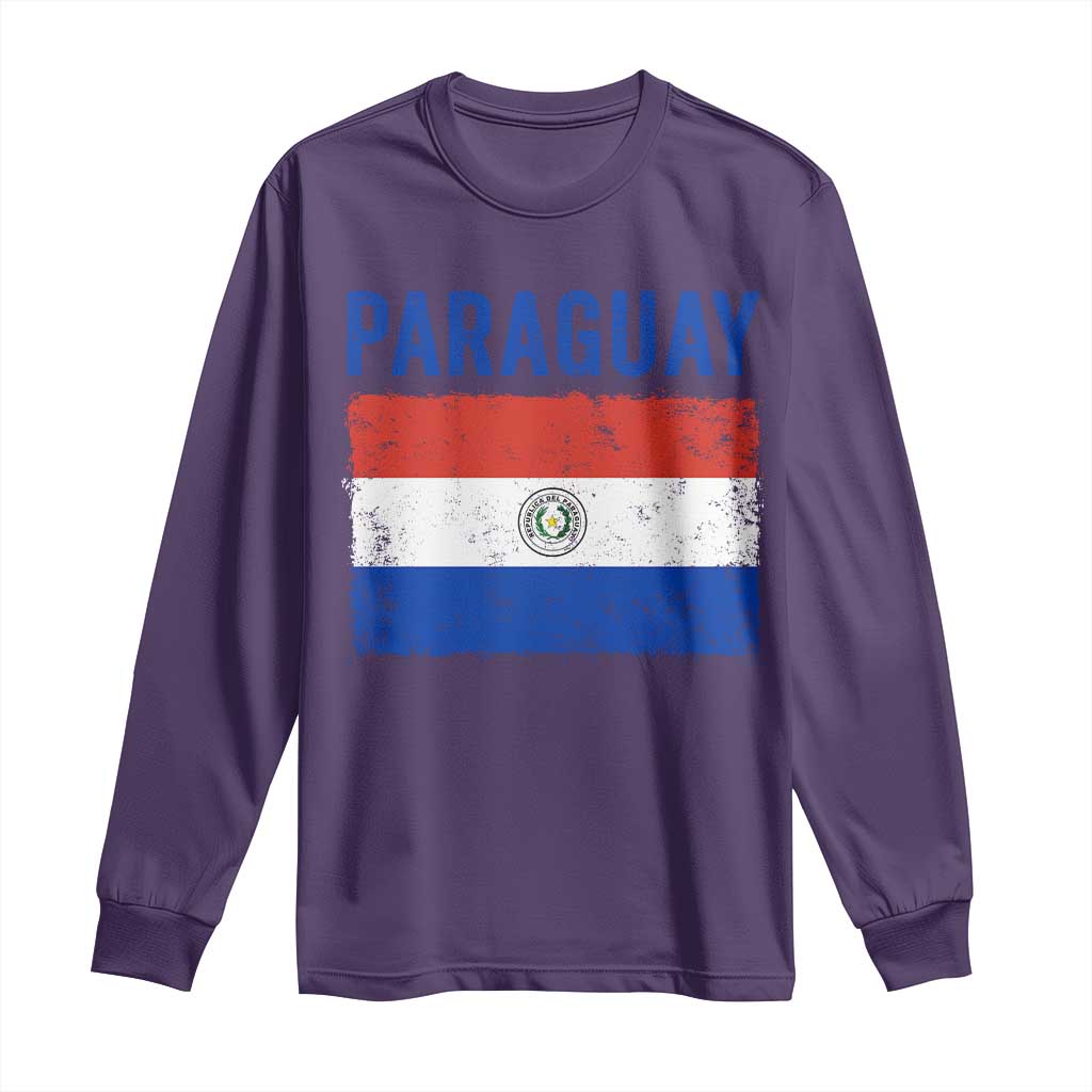 Vintage Paraguay Flag Distressed Paraguayan Pride Patriotic Soccer Fan Graphic Long Sleeve Shirt TS10 S Purple Print Your Wear