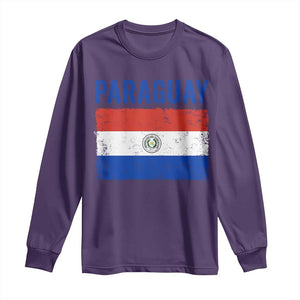Vintage Paraguay Flag Distressed Paraguayan Pride Patriotic Soccer Fan Graphic Long Sleeve Shirt TS10 S Purple Print Your Wear