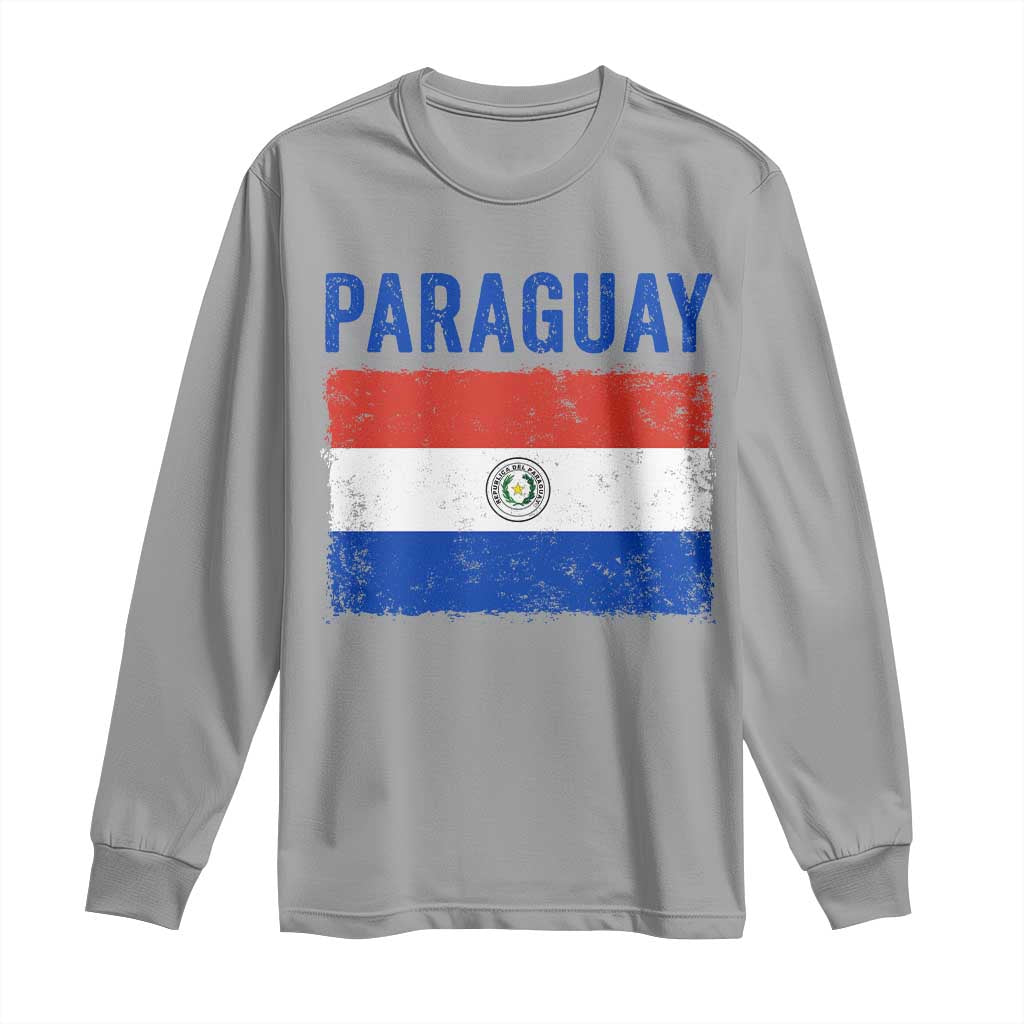 Vintage Paraguay Flag Distressed Paraguayan Pride Patriotic Soccer Fan Graphic Long Sleeve Shirt TS10 Sport Gray Print Your Wear