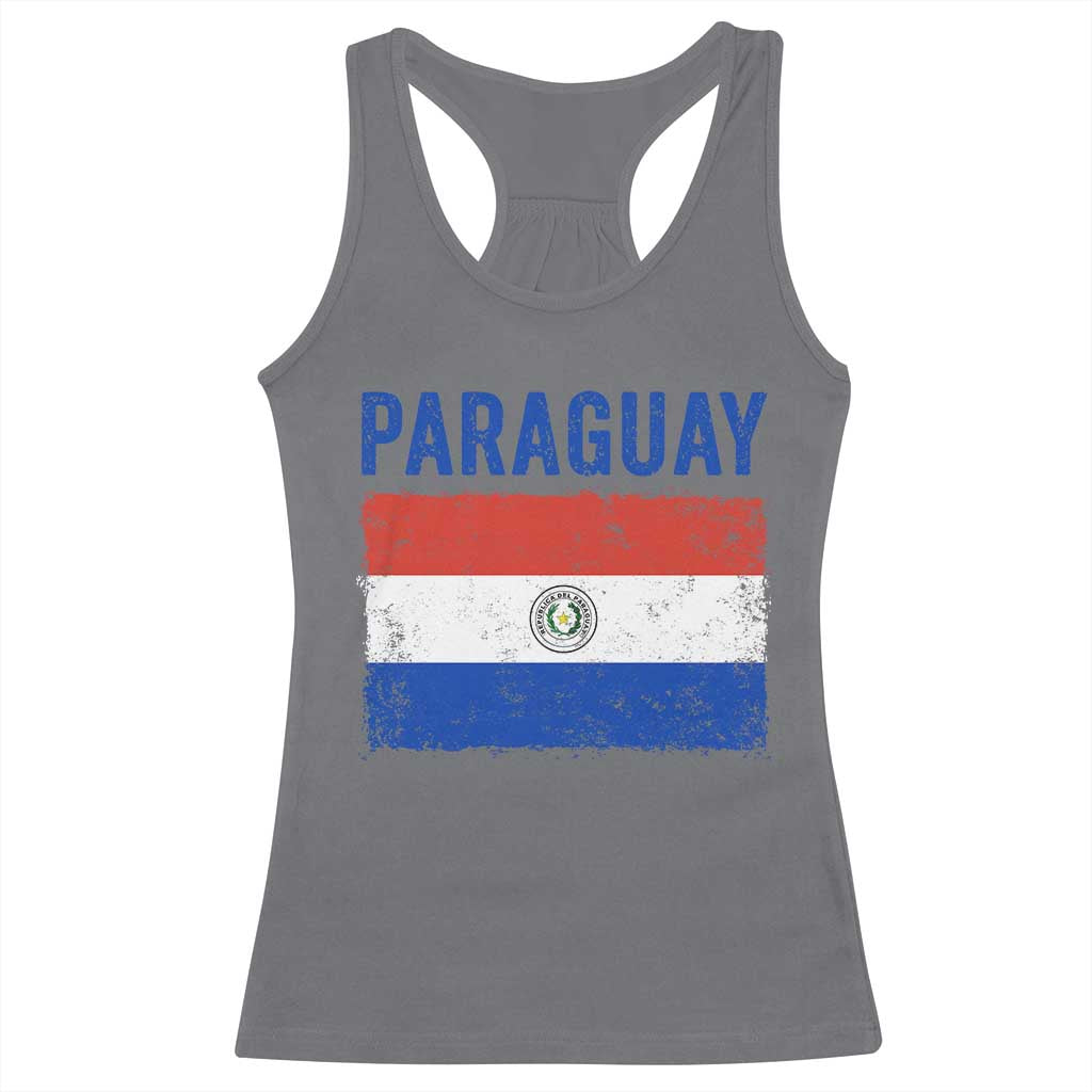 Vintage Paraguay Flag Distressed Paraguayan Pride Patriotic Soccer Fan Graphic Racerback Tank Top TS10 Charcoal Print Your Wear
