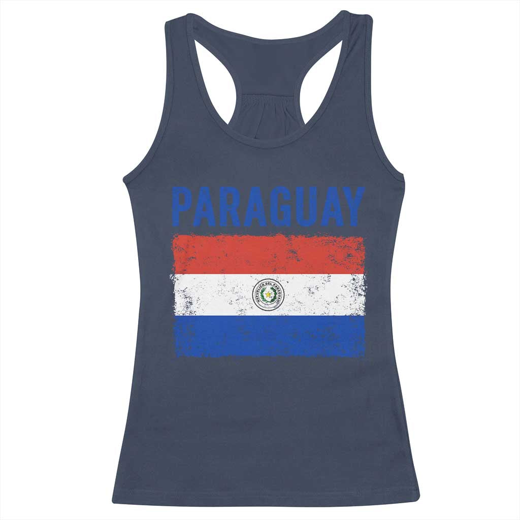 Vintage Paraguay Flag Distressed Paraguayan Pride Patriotic Soccer Fan Graphic Racerback Tank Top TS10 Navy Print Your Wear