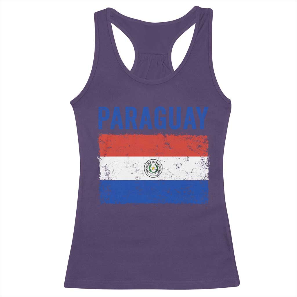 Vintage Paraguay Flag Distressed Paraguayan Pride Patriotic Soccer Fan Graphic Racerback Tank Top TS10 Purple Print Your Wear