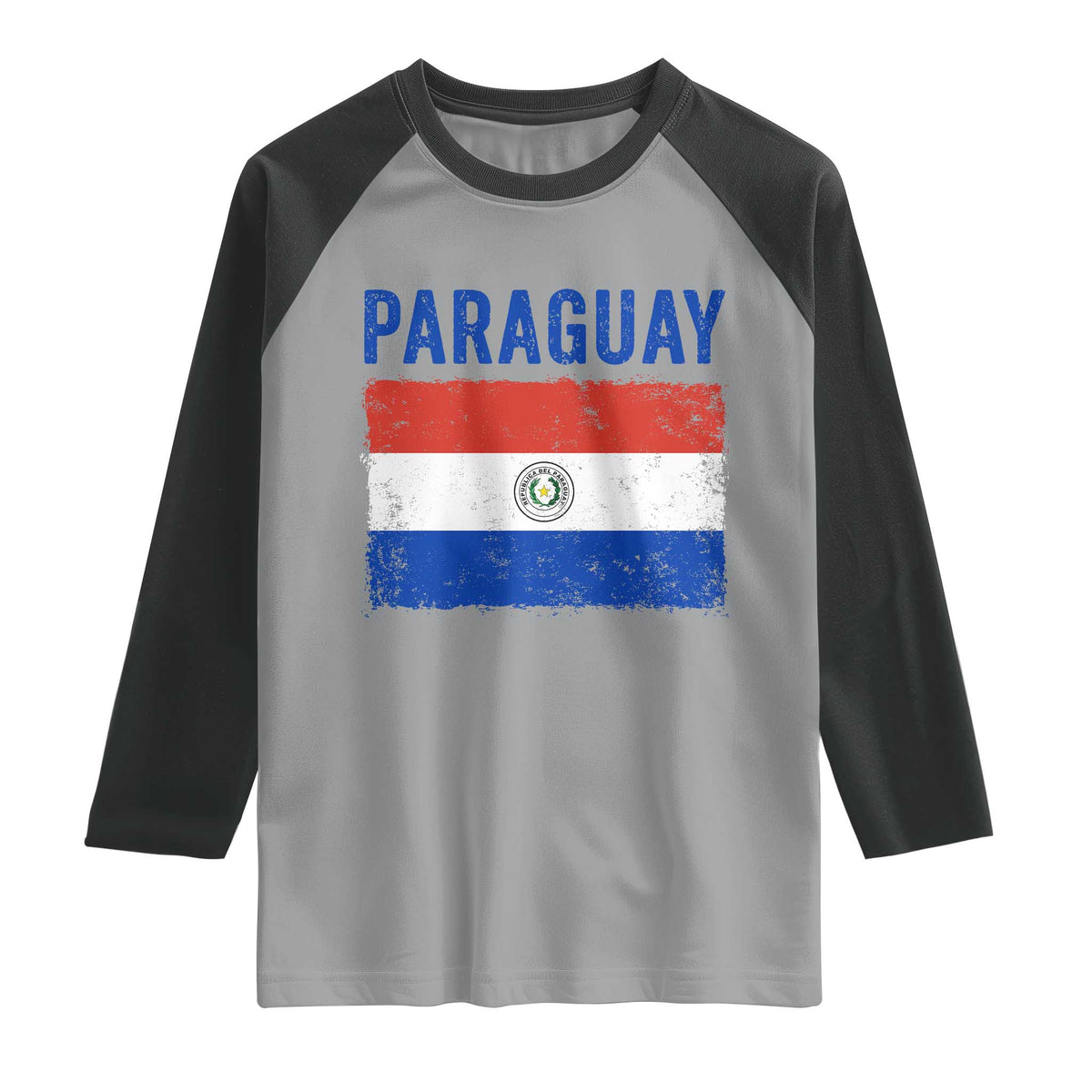 Vintage Paraguay Flag Distressed Paraguayan Pride Patriotic Soccer Fan Graphic Raglan Shirt TS10 Sport Gray Black Print Your Wear