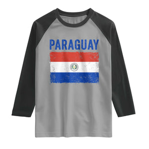 Vintage Paraguay Flag Distressed Paraguayan Pride Patriotic Soccer Fan Graphic Raglan Shirt TS10 Sport Gray Black Print Your Wear
