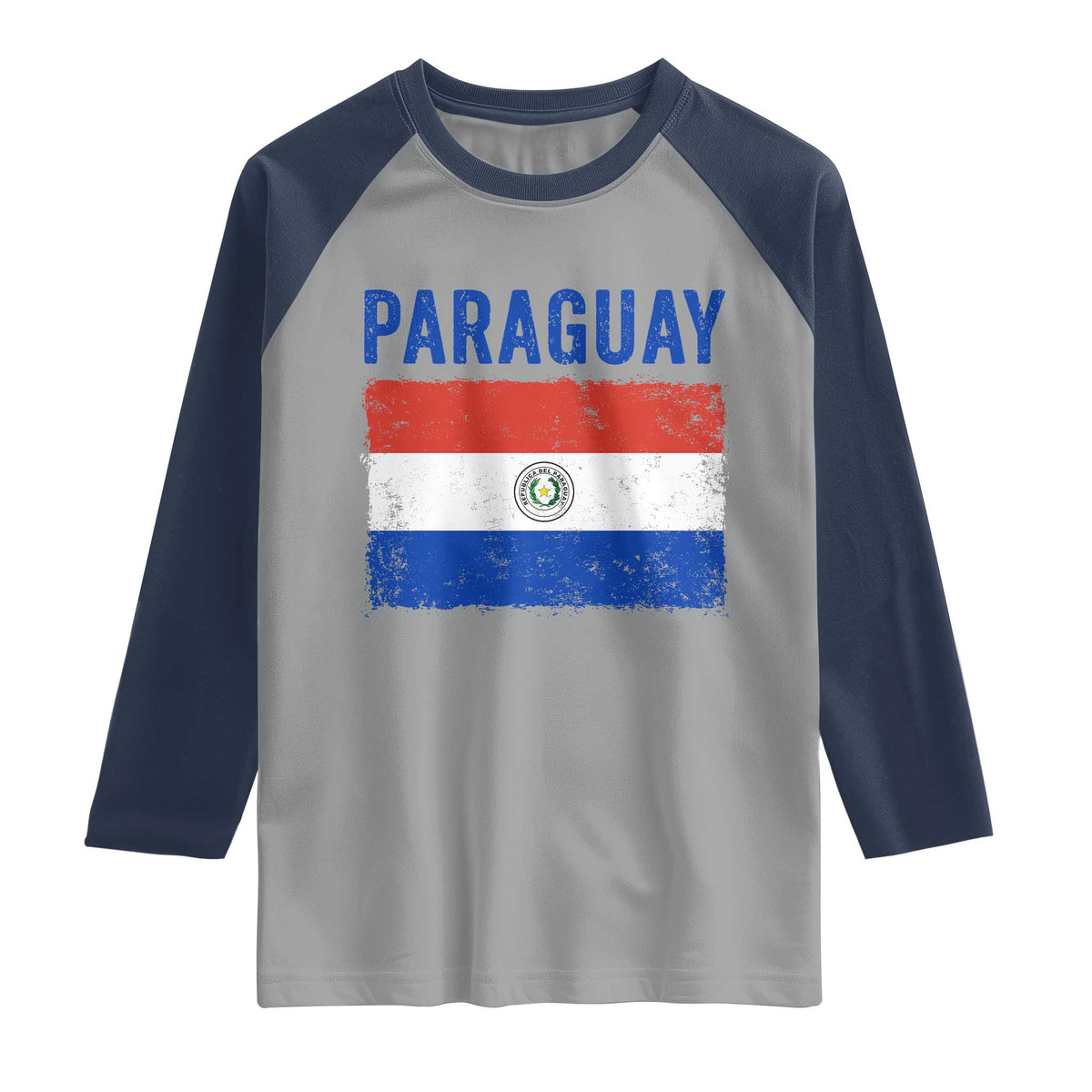 Vintage Paraguay Flag Distressed Paraguayan Pride Patriotic Soccer Fan Graphic Raglan Shirt TS10 Sport Gray Navy Print Your Wear