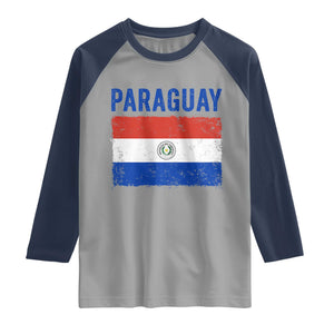 Vintage Paraguay Flag Distressed Paraguayan Pride Patriotic Soccer Fan Graphic Raglan Shirt TS10 Sport Gray Navy Print Your Wear