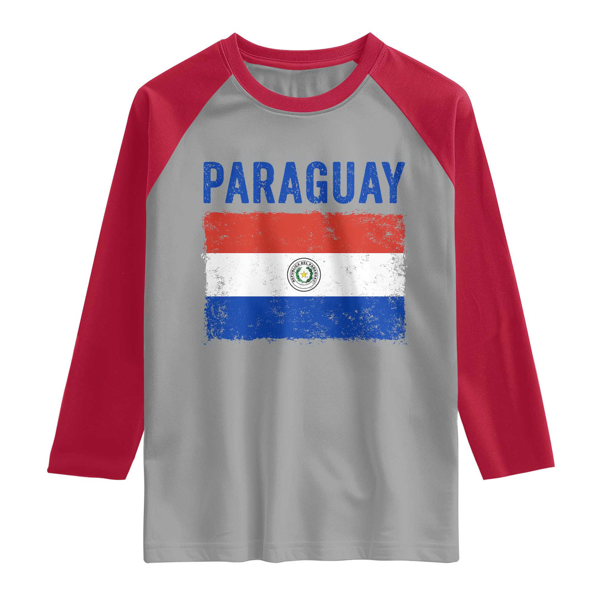 Vintage Paraguay Flag Distressed Paraguayan Pride Patriotic Soccer Fan Graphic Raglan Shirt TS10 Sport Gray Red Print Your Wear