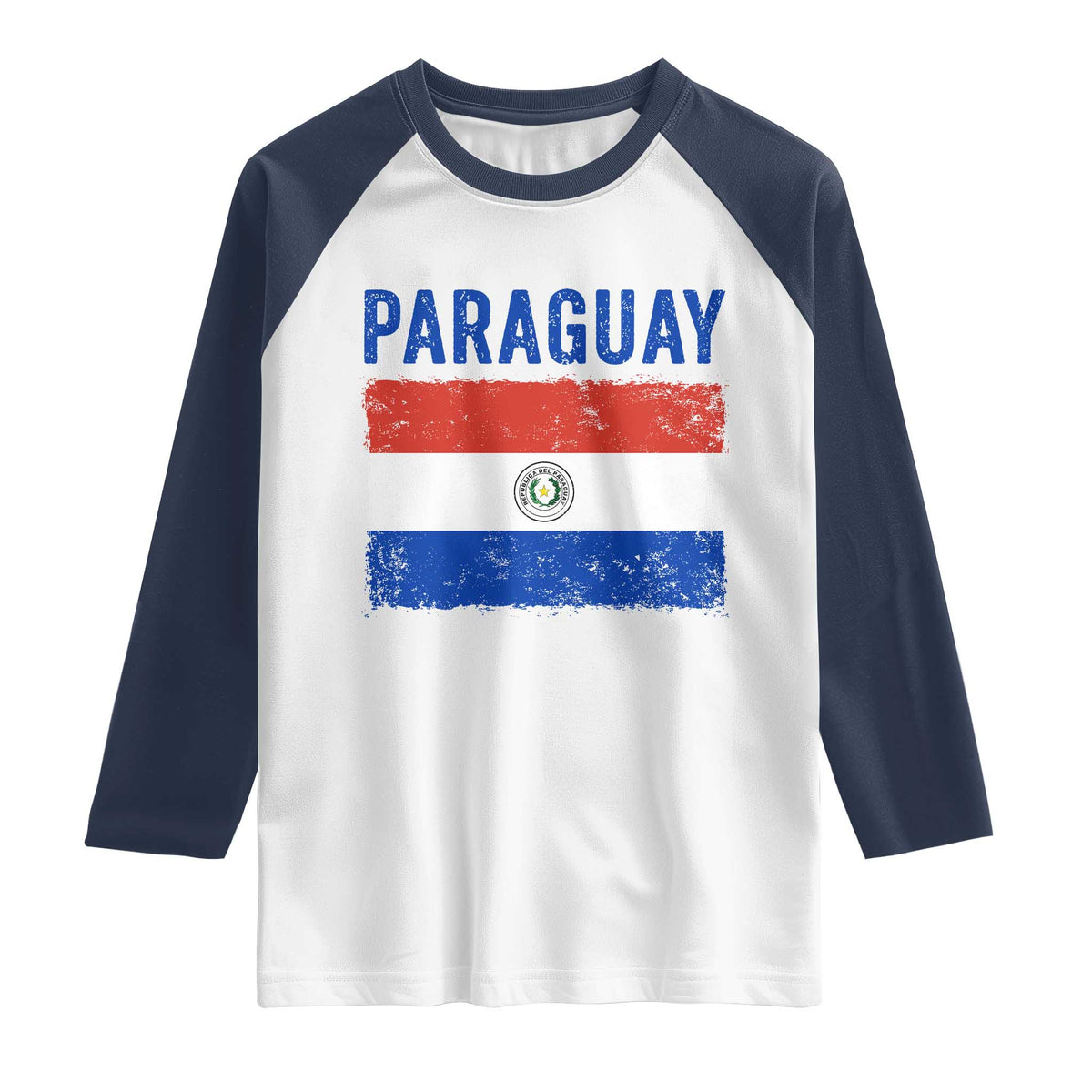 Vintage Paraguay Flag Distressed Paraguayan Pride Patriotic Soccer Fan Graphic Raglan Shirt TS10 White Navy Print Your Wear