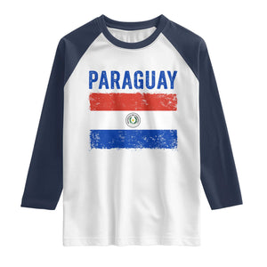 Vintage Paraguay Flag Distressed Paraguayan Pride Patriotic Soccer Fan Graphic Raglan Shirt TS10 White Navy Print Your Wear