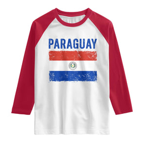 Vintage Paraguay Flag Distressed Paraguayan Pride Patriotic Soccer Fan Graphic Raglan Shirt TS10 White Red Print Your Wear