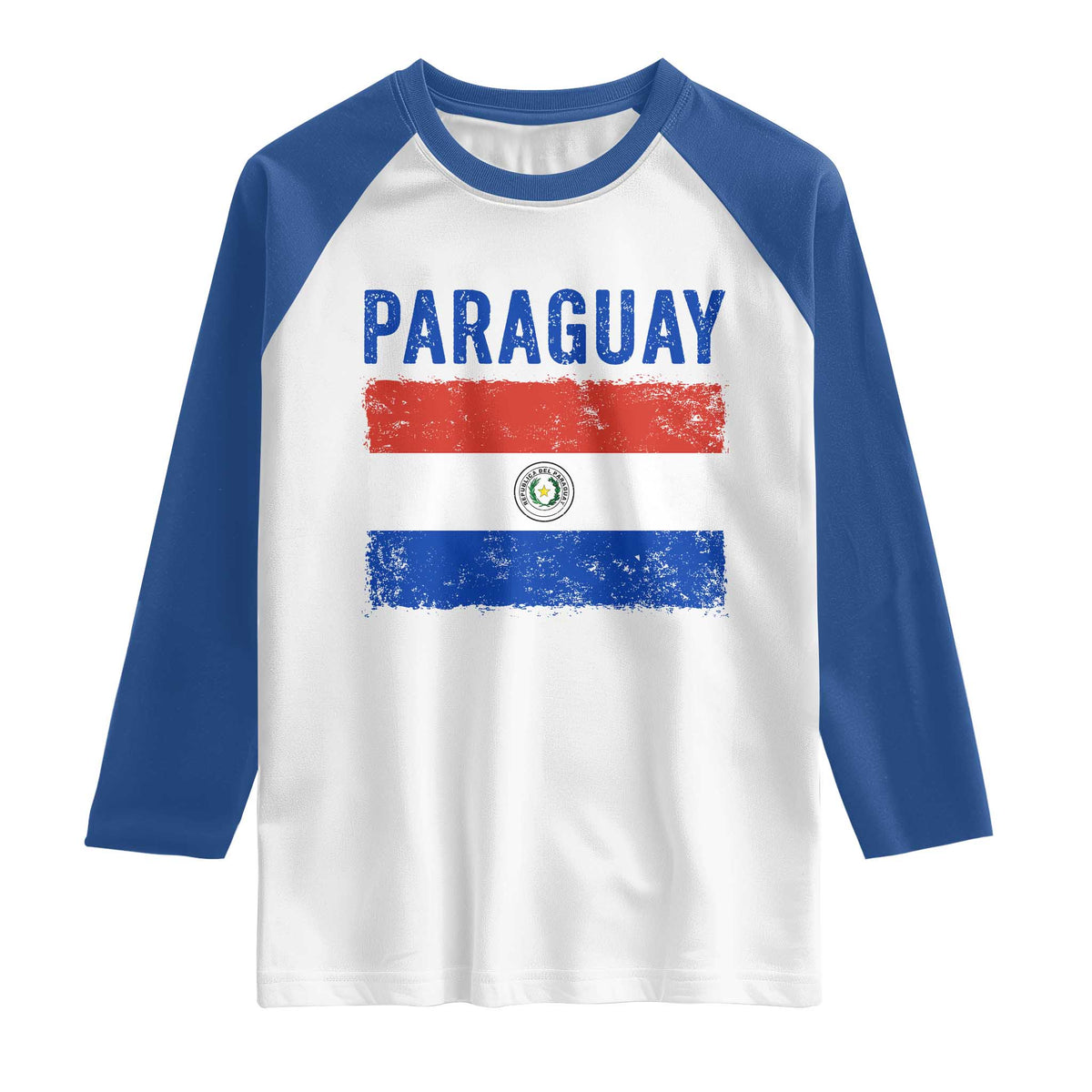 Vintage Paraguay Flag Distressed Paraguayan Pride Patriotic Soccer Fan Graphic Raglan Shirt TS10 White Royal Print Your Wear