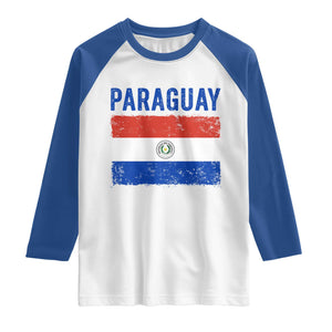 Vintage Paraguay Flag Distressed Paraguayan Pride Patriotic Soccer Fan Graphic Raglan Shirt TS10 White Royal Print Your Wear