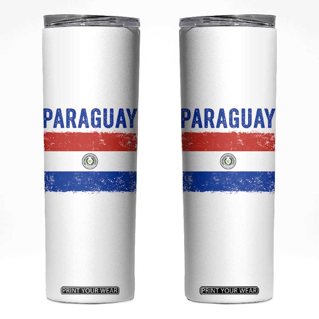 Vintage Paraguay Flag Distressed Paraguayan Pride Patriotic Soccer Fan Graphic Skinny Tumbler TS10 White Print Your Wear
