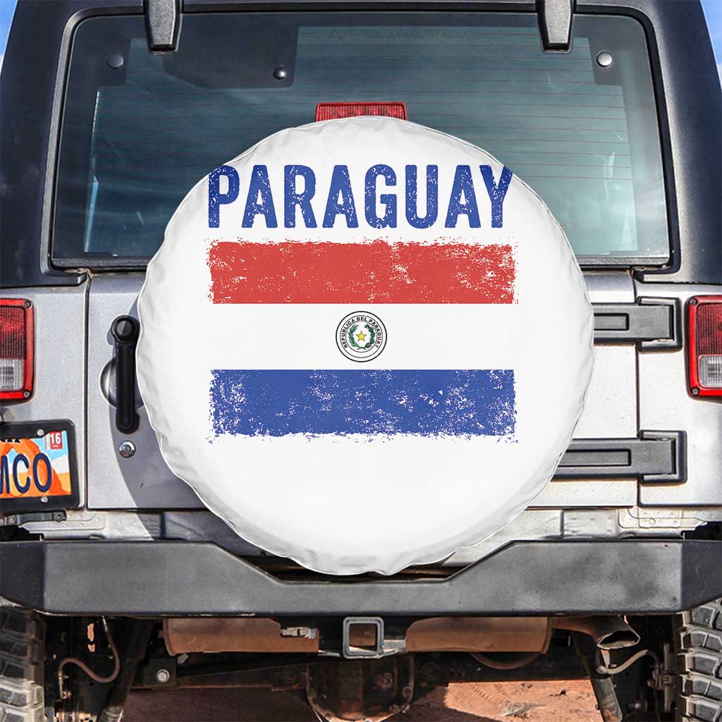 Vintage Paraguay Flag Distressed Paraguayan Pride Patriotic Soccer Fan Graphic Spare Tire Cover TS10 No hole White Print Your Wear